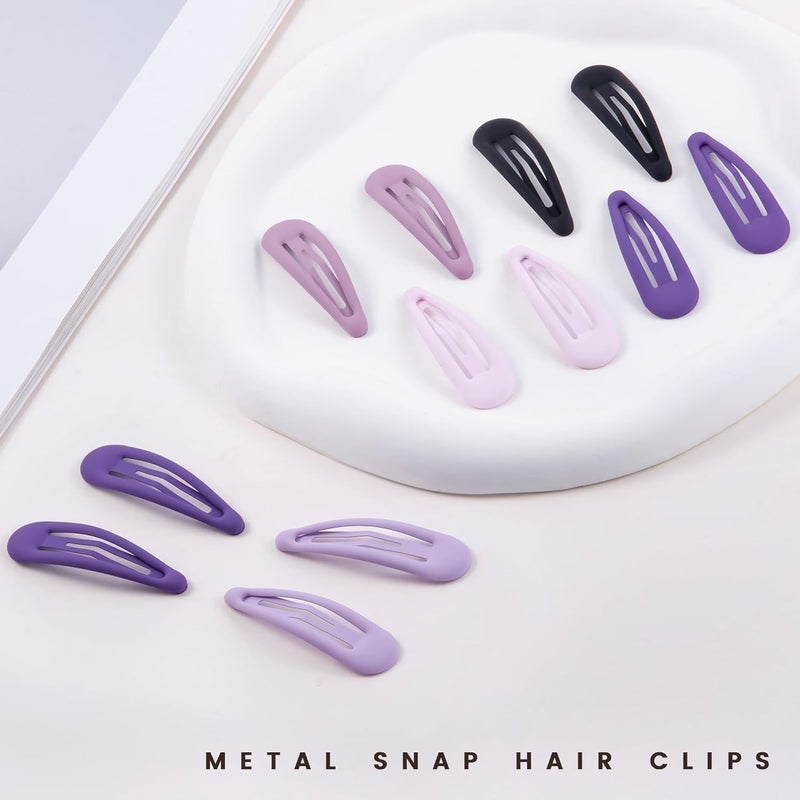 Cptots Small Hair Barrettes For Women No Slip Metal Snap Clips For Thin And Fine Hair,Matte Black Multiple Purple,20 PCS,1.97 x 0.5 Inch. - Image 3